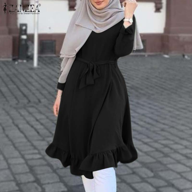 Zanzea Áo Kiểu Dài Tay Màu Trơn Có Dây Thắt Eo Tháo Rời Được Dành Cho Nữ