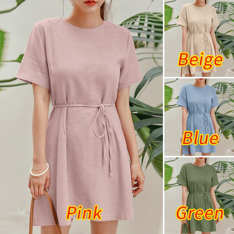 Zanzea Đầm Nữ Ngắn Tay Cổ Tròn Thời Trang Hàn