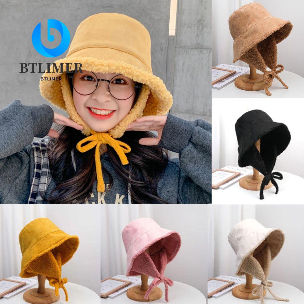 Mũ Bucket Lông Cừu Mềm Mại Bảo Vệ Tai Thời Trang Mùa Đông
