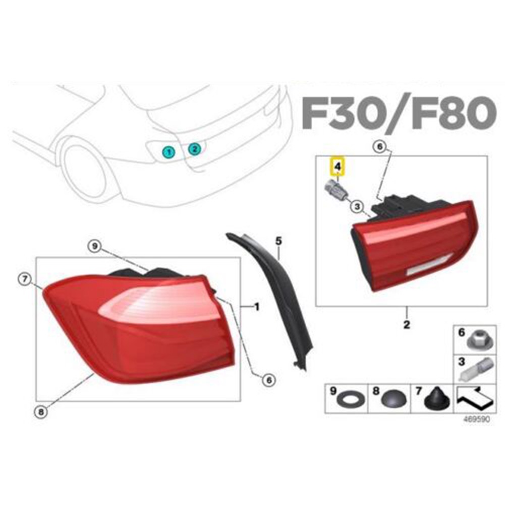 Bộ 2 Ổ CắM ĐèN ChiếU HậU Cho Xe BMW 3 5 7 Series X6 Z4 E65 E66 F30 F3 63117407330