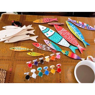 Set 10 cá gỗ decor chưa tô màu bằng gỗ polywood an toàn bé thỏa sức tô màu