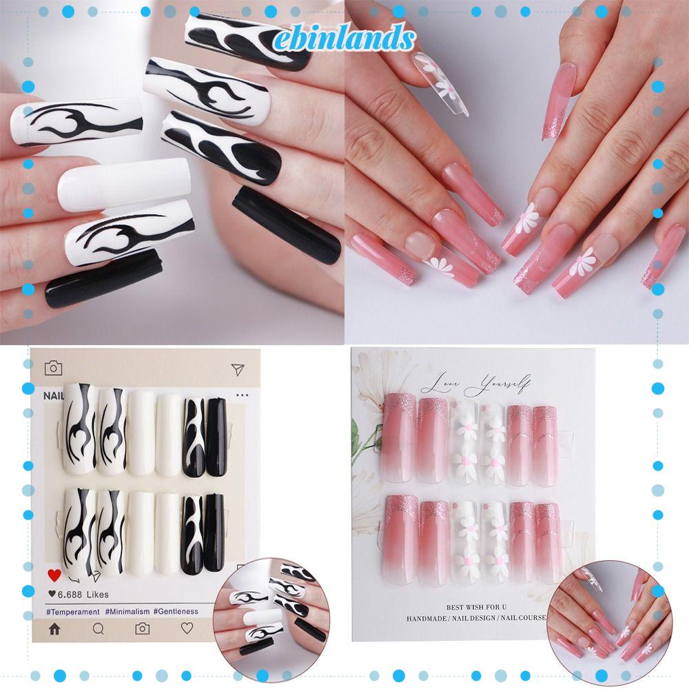 Set 24 Móng Tay Giả Họa Tiết Ngọn Lửa Dài Có Thể Tháo Rời