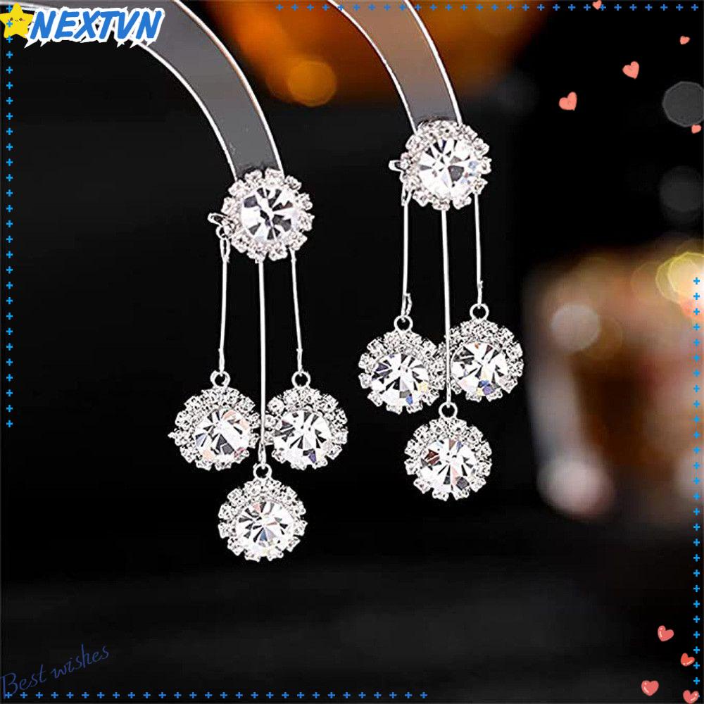 Khuyên Tai Dáng Dài Đính Đá Zircon Hai Chiều Tua Rua Siêu Lấp Lánh Làm Quà Tặng|Bông Tai Kim Cương Nhiều Màu Thời Trang