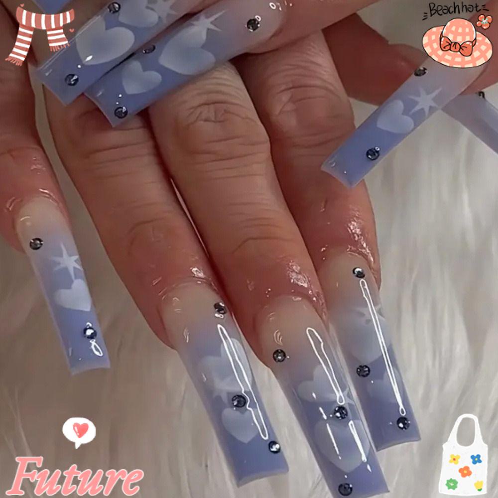 Bộ Móng Tay Giả Toàn Diện Đầu Vuông Dạng Nhấn