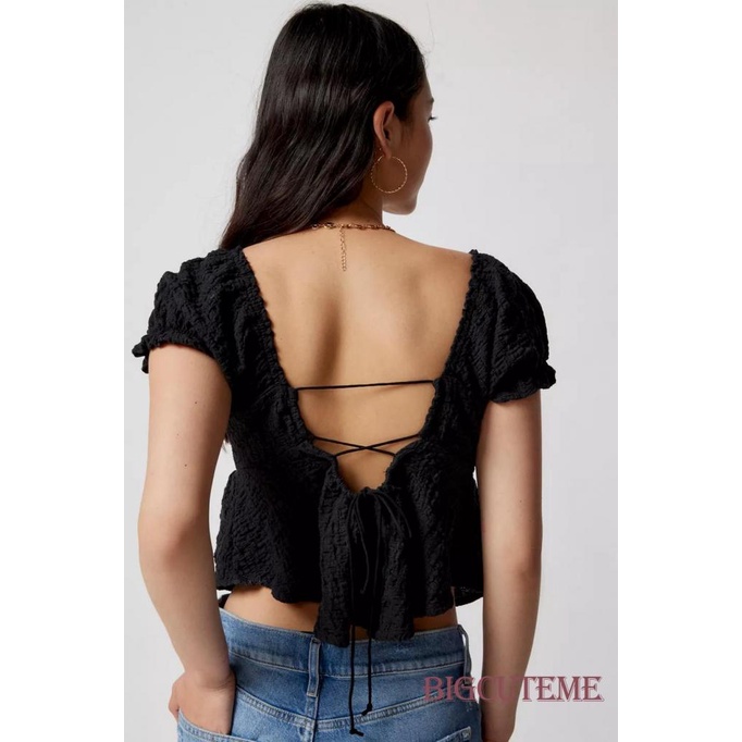 Áo Croptop Tay Phồng Ngắn Thời Trang Mùa Hè Xinh Xắn Cho Nữ