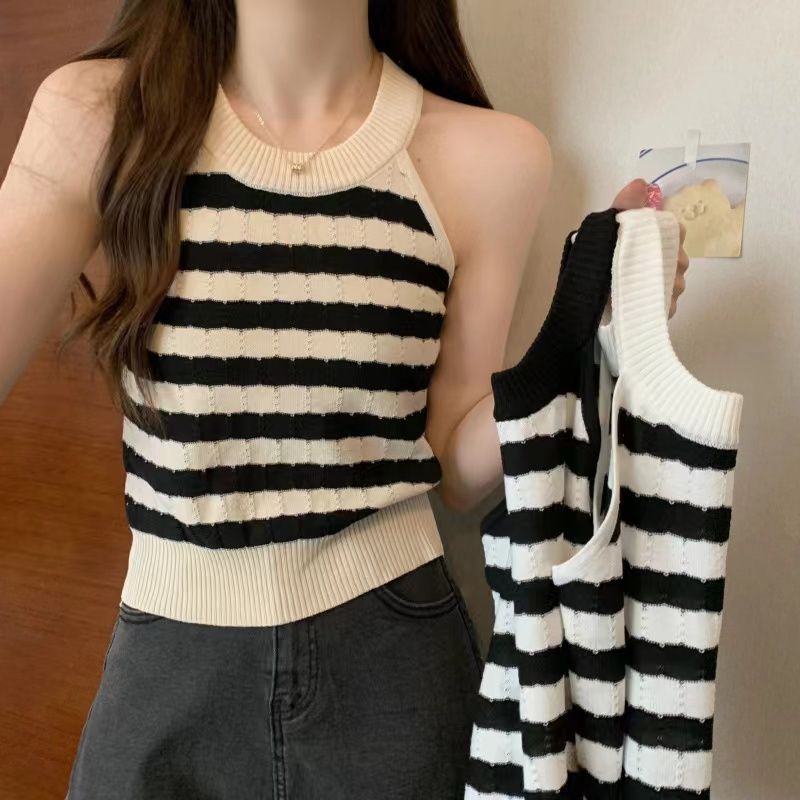 Áo Dệt Kim Không Tay Kẻ Sọc Phong Cách Thời Trang Mùa Hè Mới Cho Nữ