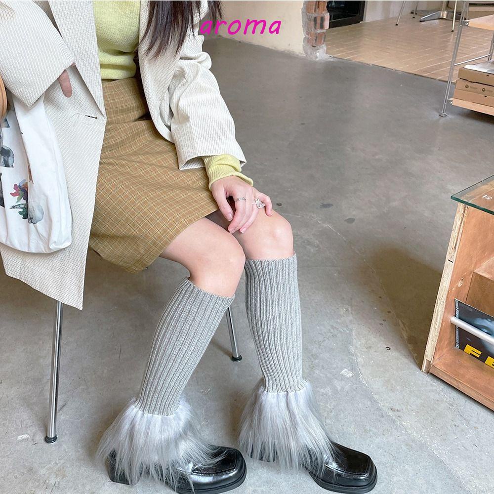 Aroma Y2K Vớ Lông Nhung Dệt Kim Màu Trơn Cá Tính Phong Cách Harajuku Punk Hàn Quốc