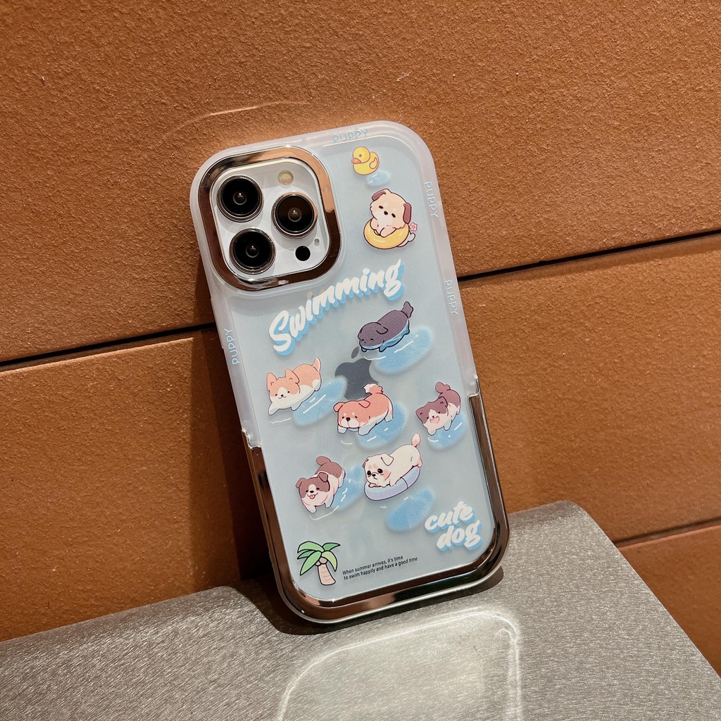 Ốp Điện Thoại Tpu Silicone Mềm Nhám Trong Suốt Chống Sốc In Hình Cún Hoạt Hình Có Giá Đỡ Vô Hình Cho iPhone 14 13 12 11Pro Max