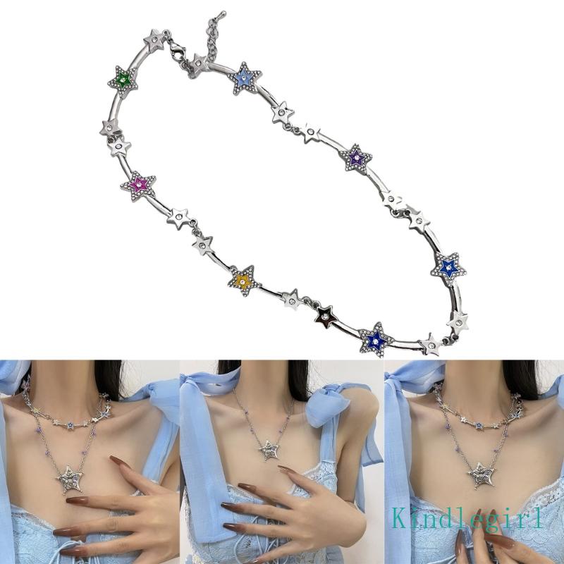 Dây Chuyền Choker Mặt Ngôi Sao Năm Cánh Nhiều Màu Sắc