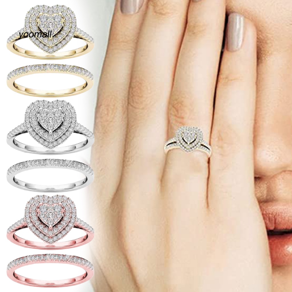 Set 2 Nhẫn Đeo Tay Kim Loại Đính Đá Thời Trang Cho Nữ