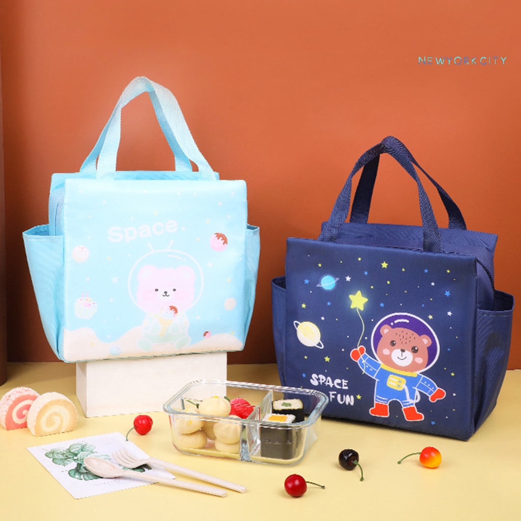 Túi Đựng Cơm Trưa Giữ Nhiệt Dung Tích Lớn Bằng Vải Oxford Họa Tiết Hoạt Hình Có Khóa Kéo