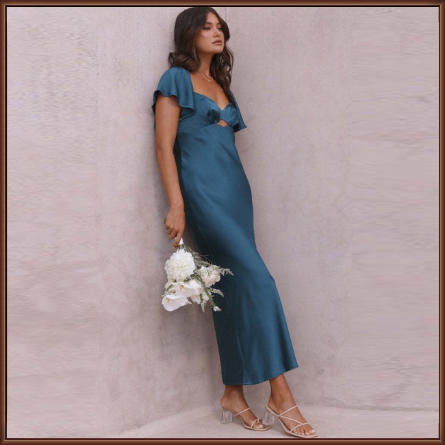 Đầm Midi Tay Ngắn Cổ Trái Tim Màu Sắc Trơn Thiết Kế Tinh Tế Thời Trang Cho Nữ