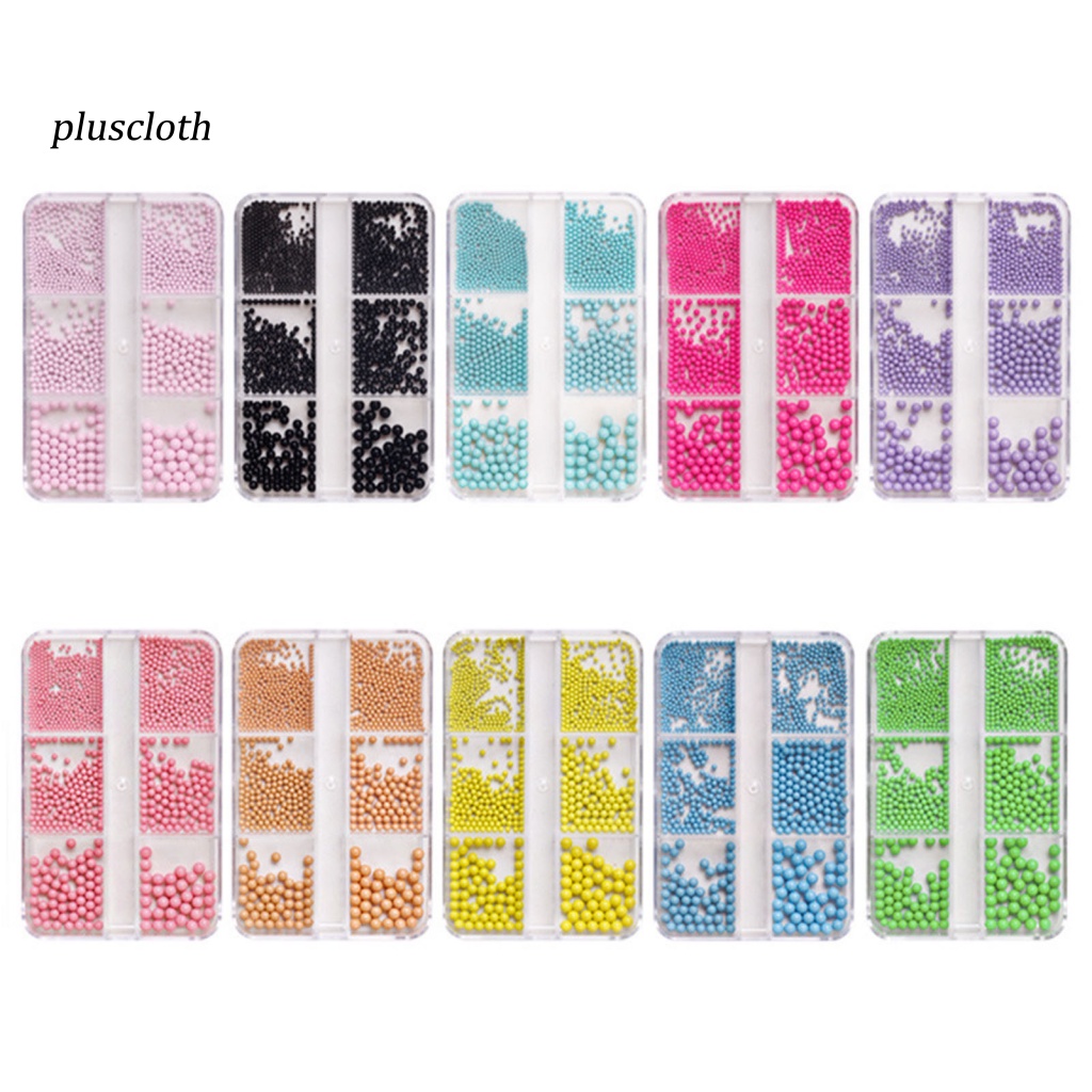 &lt; Pluscloth &gt; Hộp Hạt 3D Trơn Màu Tự Trang Trí Móng Tay Nghệ Thuật Kèm Hộp Đựng