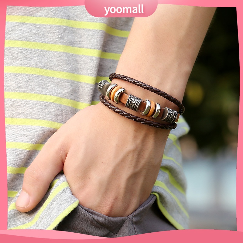 [YM] Vòng Tay Da Nhiều Lớp Phong Cách Âu Mỹ Cho Nam