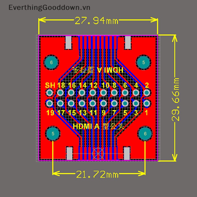 Everthinggooddown 1 Bảng Mạch Thử Nghiệm Cổng HDMI Đực Và Cái MINI PCB 2.54mm vn