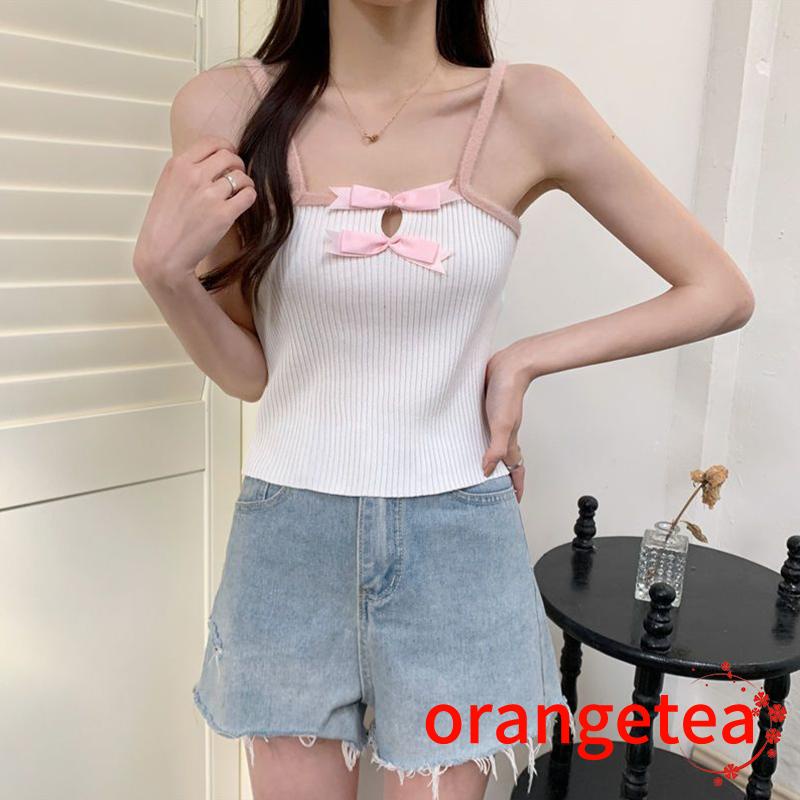 Ort-áo Hai Dây Mùa Hè - Áo Hai Dây Ôm Dáng Khoét Rỗng Đính Nơ Mặc Hằng Ngày Và Tiệc Tùng Cho Nữ