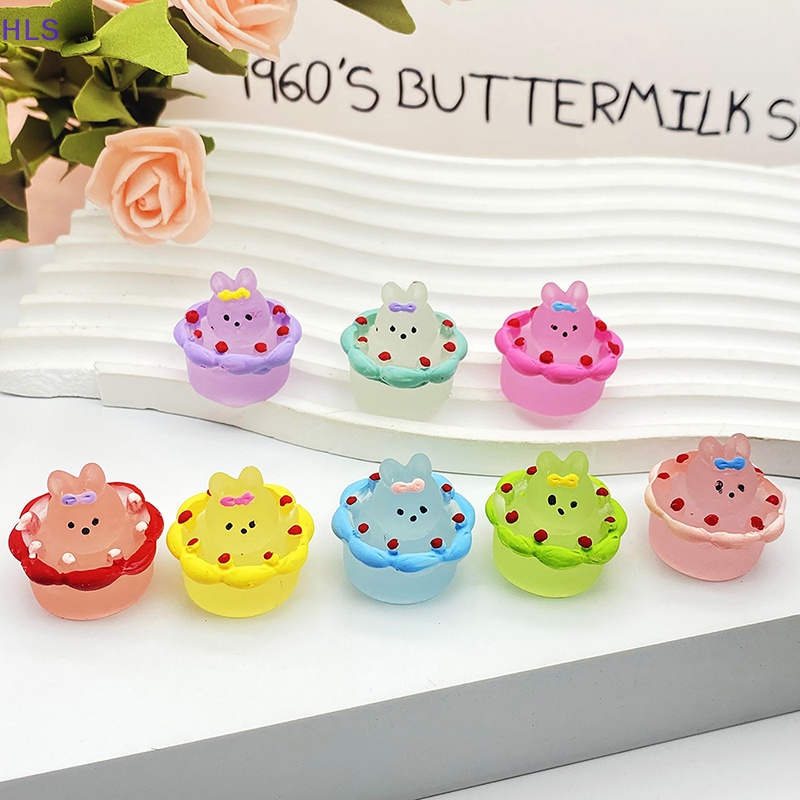 Set 2 Móc Khóa / Dây Chuyền / Điện Thoại Hình Thỏ Và Bánh Kem Bằng Nhựa Resin Phát Quang DIY