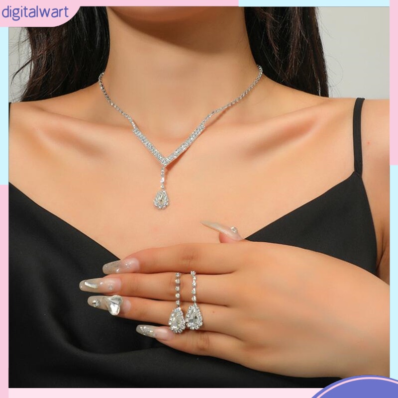 Bộ Vòng cổ + Bông Tai + Nhẫn Đính Kim Cương Bạc Sang Trọng Cho Nữ