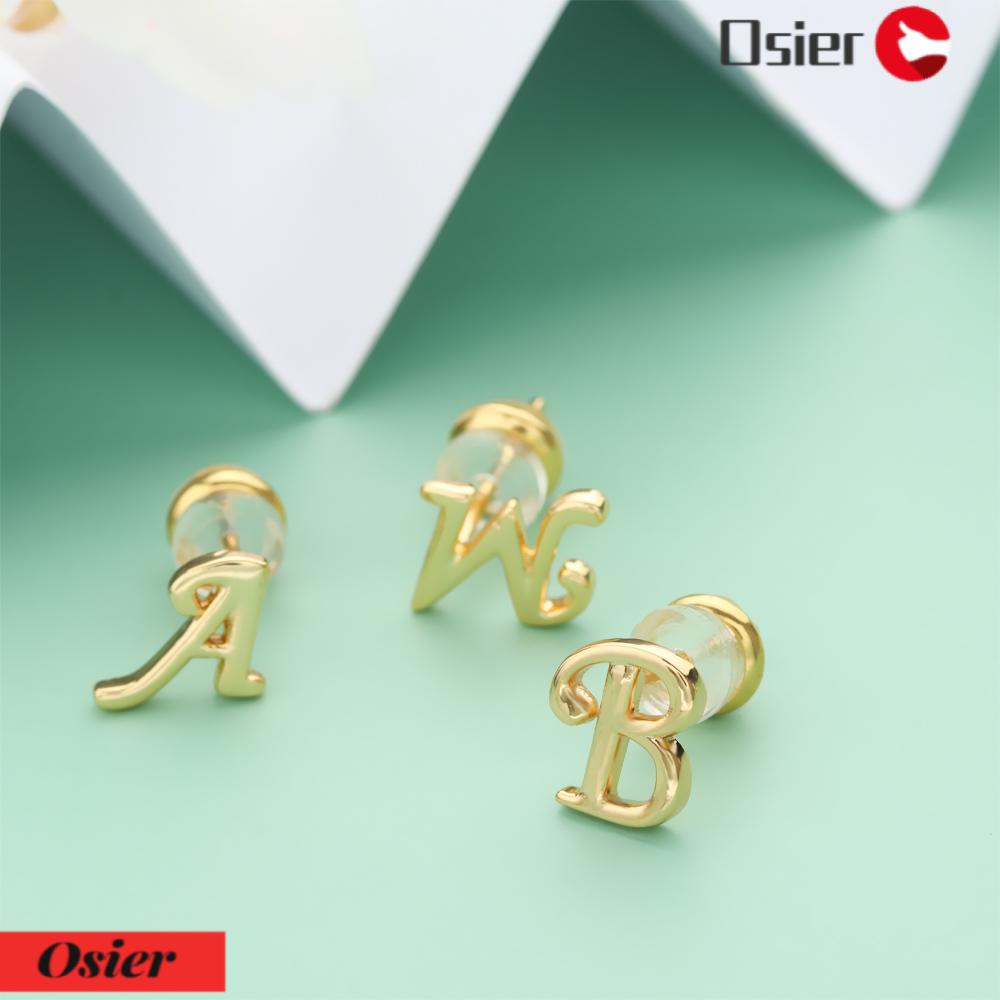 OSIER1 Bông Tai Mạ Vàng 18K Họa Tiết Chữ Thời Trang Sang Trọng Cho Nữ OSIER1|Phụ Kiện Mạ Điện Chuyên Dụng Chất Lượng