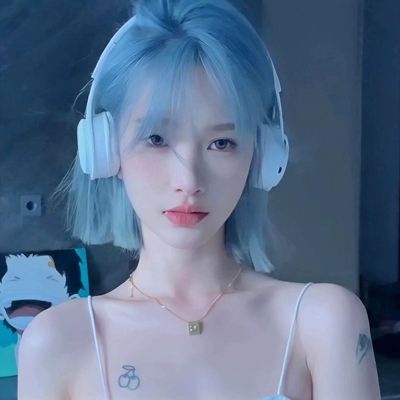 L23-j146 Connie Tóc Giả Nữ Tóc Ngắn Băng Xanh Trắng Bobby Đầu Tròn Mặt Sửa Chữa Mặt Giảm Tuổi Tự Nhi