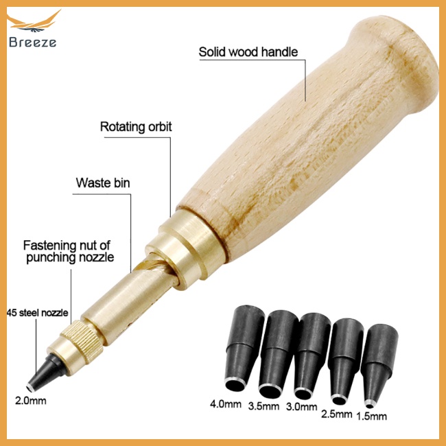 Bộ 6 Dụng Cụ Đục Lỗ Tự Động Bằng Thép Không Gỉ + Gỗ 1 Cái