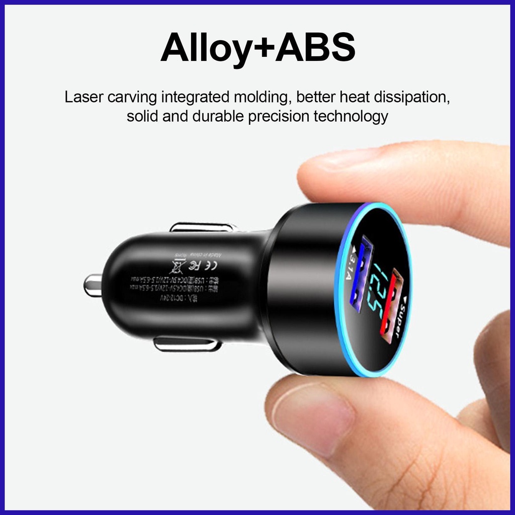 Tẩu Sạc Nhanh 66W PD Type C Hai Cổng Có Màn Hình LED Kỹ Thuật Số Mini Bằng Hợp Kim Cho Xe Hơi