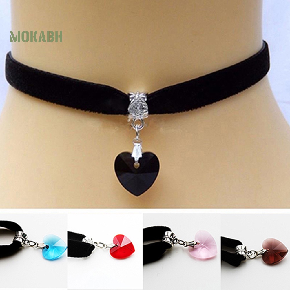 [Mok Abh] Vòng Cổ Choker Dáng Ngắn Mặt Hình Trái Tim Đính Đá Lấp Lánh Phong Cách Gothic Cổ Điển
