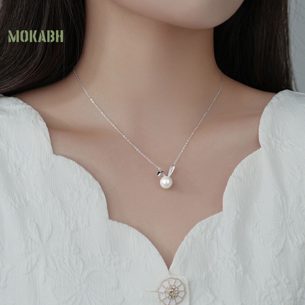 [Mok Abh] Vòng cổ Mảnh Mặt Hình Con Thỏ Đính Ngọc Trai Nhân Tạo Không Gây Dị Ứng Thời Trang Cho Nữ