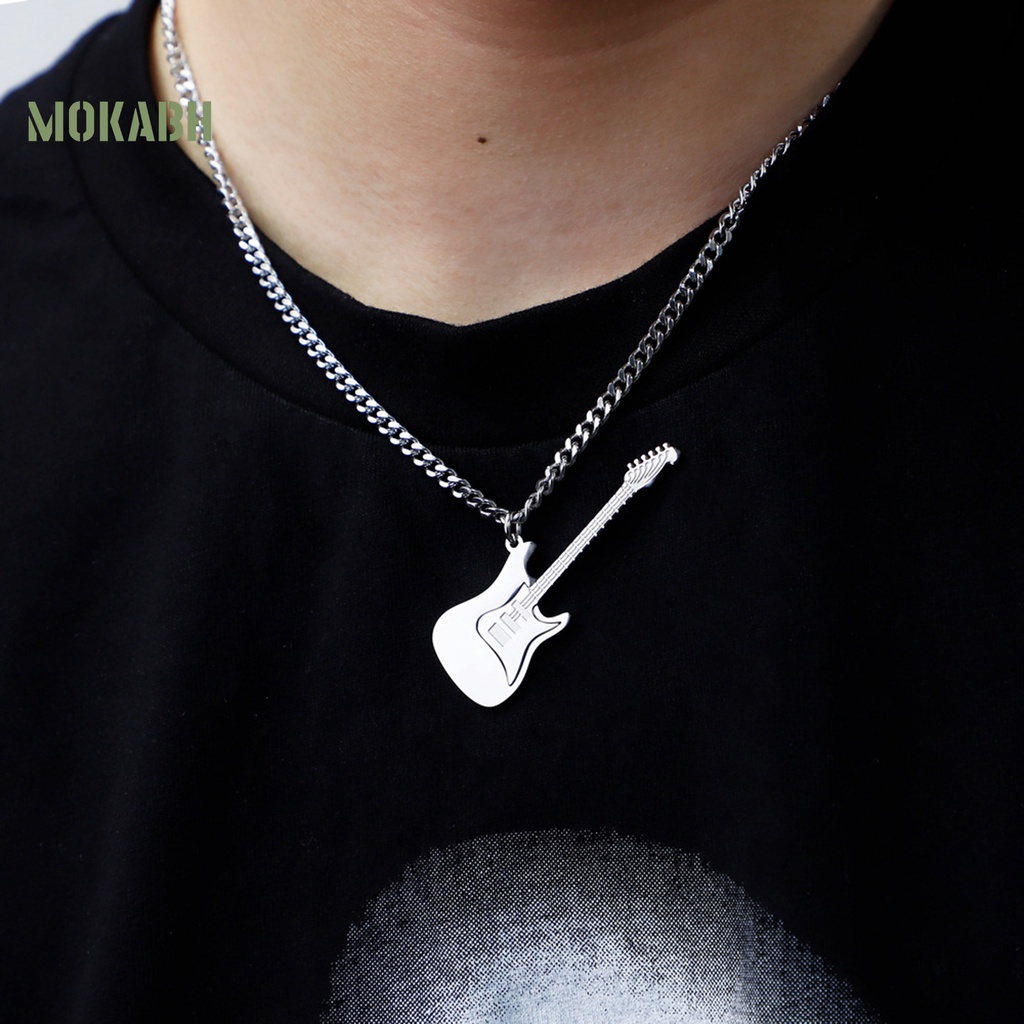 Vòng cổ Bằng Thép Không Gỉ Mặt Hình Đàn Guitar Bass Phong Cách Punk Hip Hop Thời Trang Cho Nam