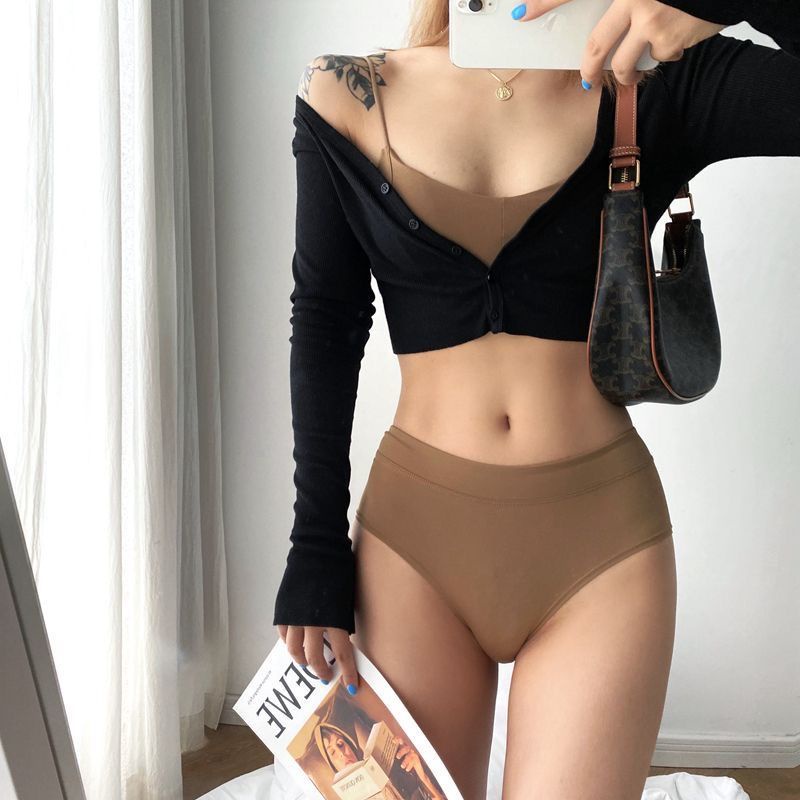 Quần Lót Lụa Không Đường May Lưng Cao Màu Sắc Đơn Giản Thoáng Khí Thoải Mái Cho Nữ