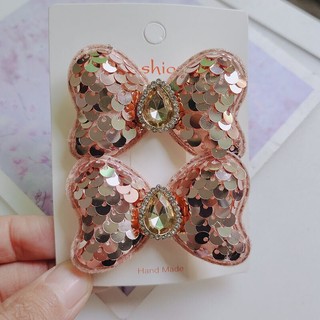 Set 2 Kẹp Tóc Nơ Đính Đá Dễ Thương Cho Bé Gái