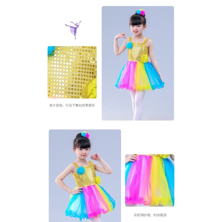Trẻ em trẻ em váy pettiskirt biểu diễn trang phục cô gái công chúa váy hợp xướng mẫu giáo khiêu vũ váy lưới sequined váy biểu diễn mặc