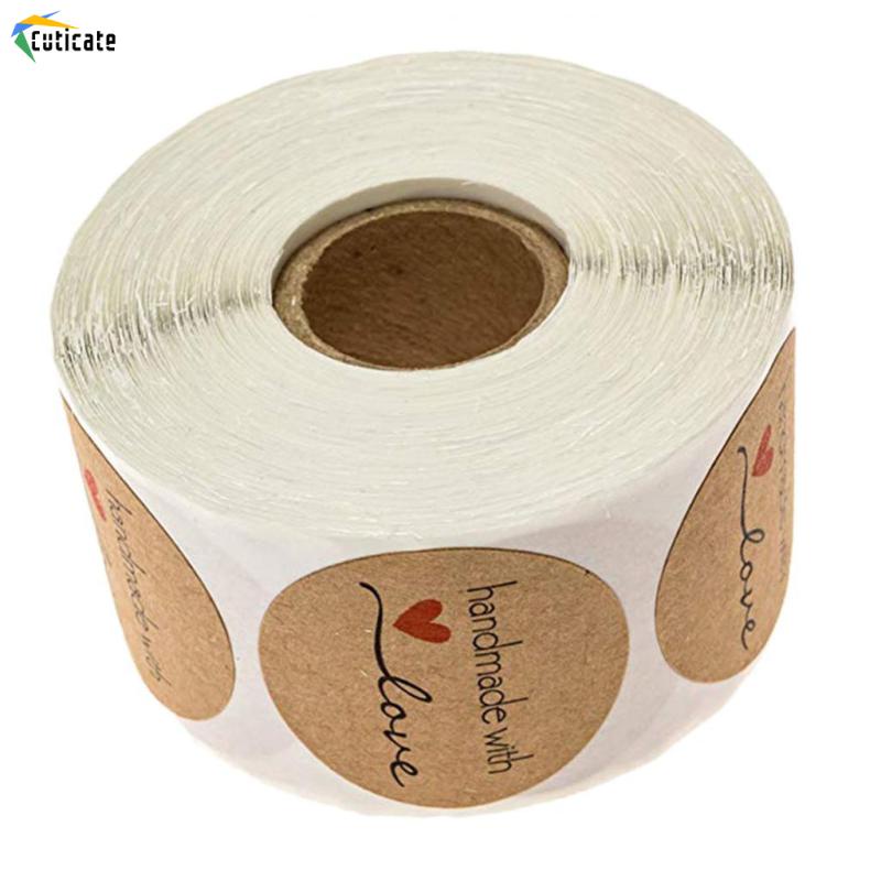 1 Cuộn 500 Miếng Dán Giấy Kraft Tròn