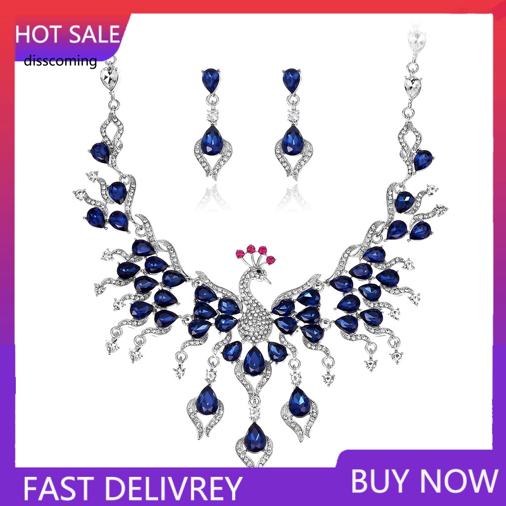 Đầm Nữ Kiểu Dáng Dễ Thương Xinh Xắn Hợp Thời Trang| Set Vòng cổ Và Bông Tai Con Công Đính Đá Pha Lê Lấp Lánh