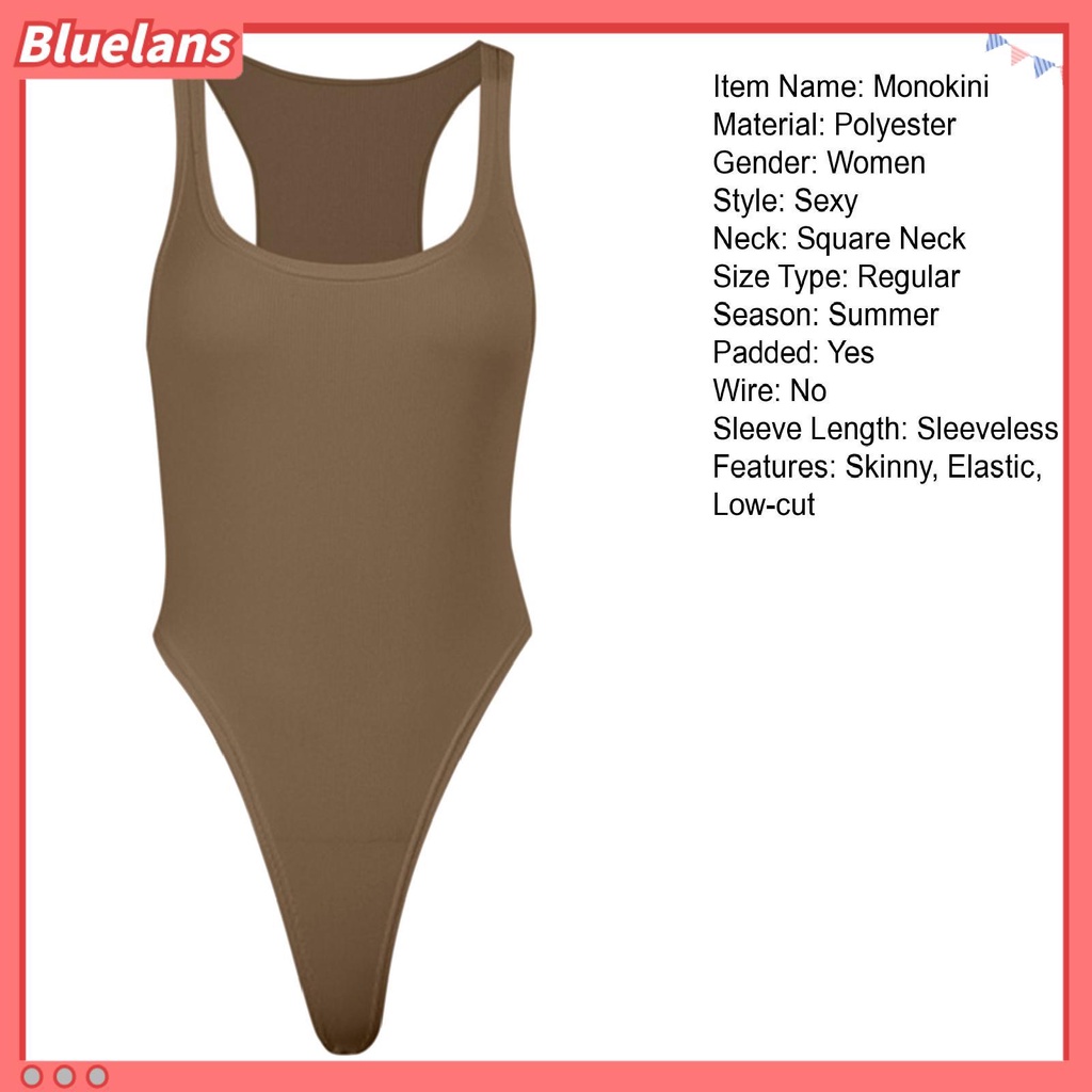 [BLS] Bộ Đồ Bơi Thể Thao Một Mảnh Cổ Vuông Không Tay Có Đệm Lót Màu Trơn Thời Trang Xuân Hè Cho Nữ