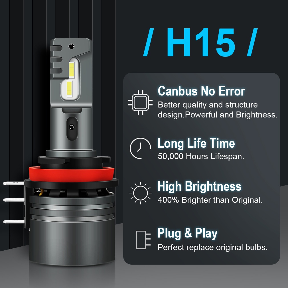 Set 2 Đèn Pha Led H15 50W 12000LM Siêu Sáng Chuyên Dụng Cho Xe Hơi Mazda Ford VW