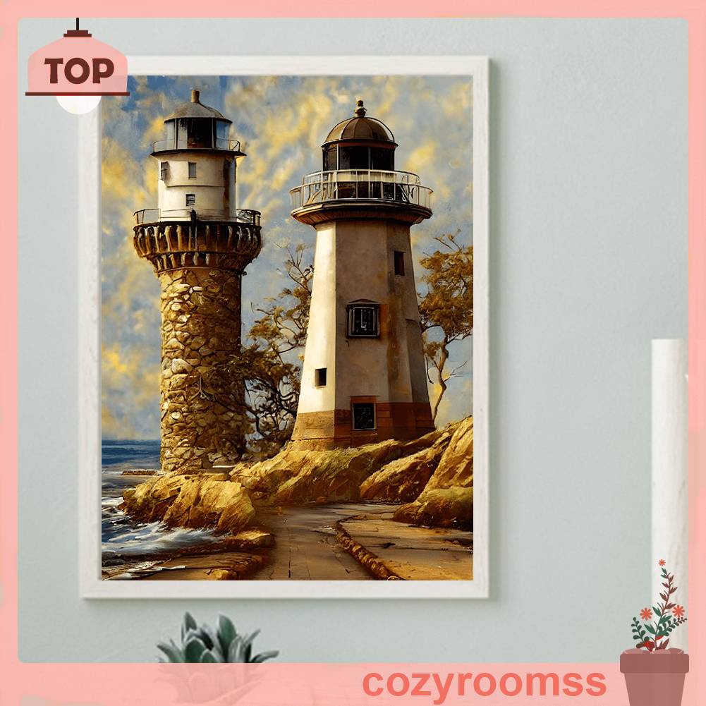Bộ Tranh Đính Đá 5D Họa Tiết Ngọn Hải Đăng Độc Đáo DIY Dùng Trang Trí Nhà Cửa