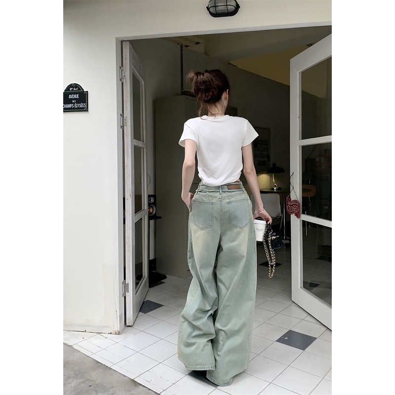 Quần jeans Ống Rộng Cạp Cao Phong Cách Đường Phố Hàn Quốc