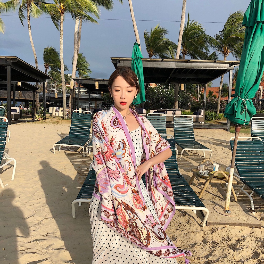 Khăn Choàng Đi Biển Chống Nắng Chất Liệu Cotton Lanh