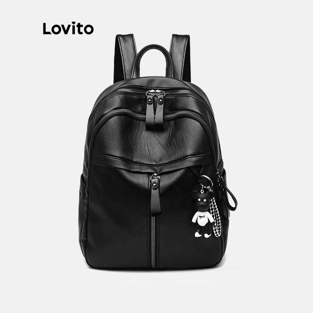 Lovito Ba lô công suất lớn có khóa kéo đơn giản dành cho nữ LNA09180 (Đen)