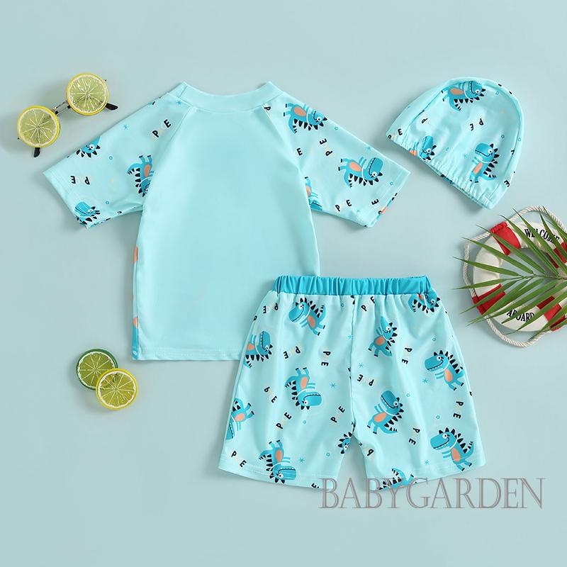 Bộ Đồ Bơi Áo Thun Tay Ngắn In Hình Khủng Long + Quần Ngắn Dành Cho Bé Trai 2-7 Tuổi