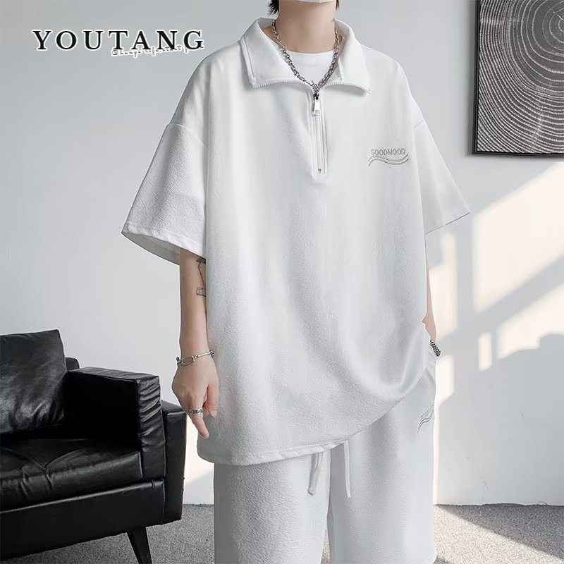 Set Áo Thun polo Ngắn Tay + Quần short Lụa Thời Trang Nam Màu Sắc