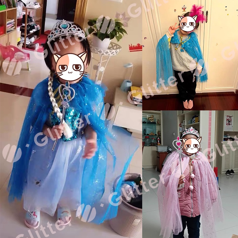 Áo Choàng Lưới Hóa Trang Công Chúa Disney Màu Cầu Vồng / Hồng / Xanh Dương / Tím Cho Bé Gái