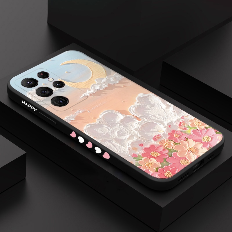 Dầu hoa mặt trăng trường hợp điện thoại Samsung Galaxy S23 Ultra S22 S21 Plus S21 FE Note 20 Ultra Chất lỏng Silicone Side Die Cover