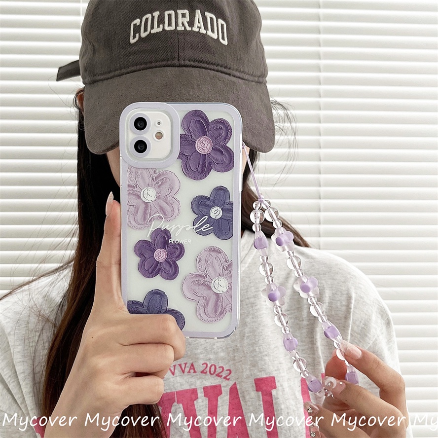 Ốp Điện Thoại Silicon Chống Sốc Họa Tiết Hoa Kèm Dây Đeo Dành Cho iPhone 11 12 13 14 Pro Max X Xr Xs 8 7 6 Plus SE 2020