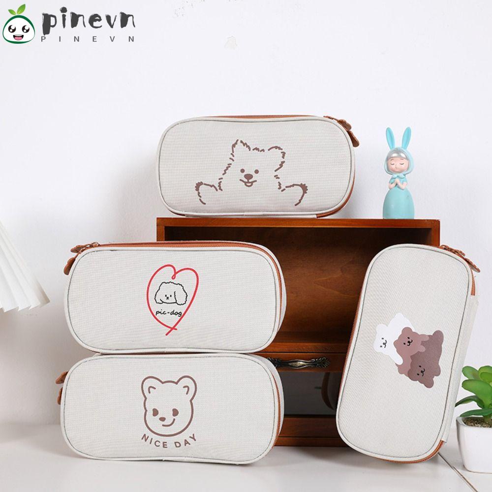 PINEVN Túi Đựng Bút Có Khóa Kéo Họa Tiết Gấu Hoạt Hình Sáng Tạo
