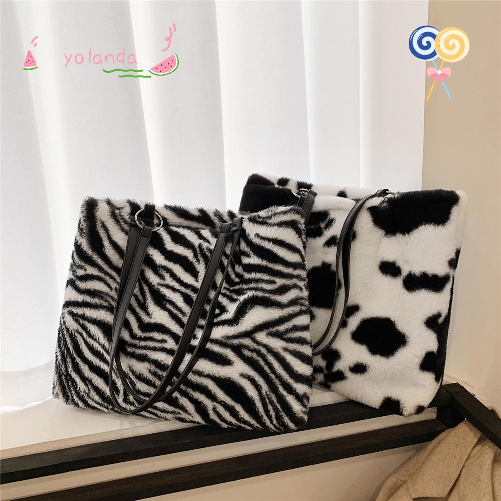 YOLA Túi Tote Đeo Vai Bằng Lông Nhung Mềm Mại Kích Cỡ Lớn Thời Trang Mù