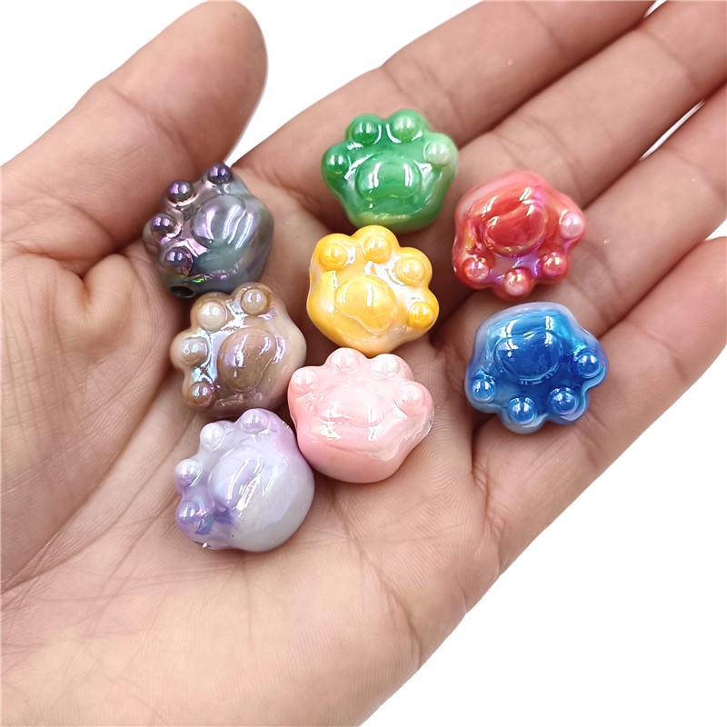 Bộ 10 Hạt Xâu Chuỗi Hình Dấu Chân Mèo Hai Màu Bằng Acrylic Thời Trang Dùng Làm Trang Sức DIY