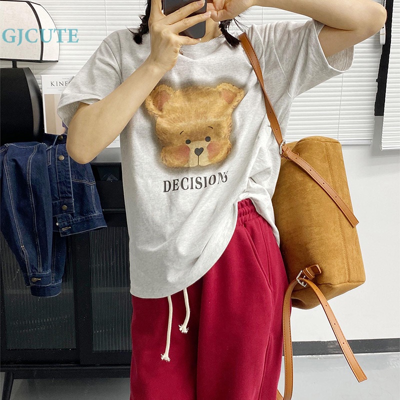 Áo Thun Tay Ngắn Cổ Tròn In Hình Gấu Hoạt Hình Dễ Thương Thời Trang Mùa Hè Cho Nữ