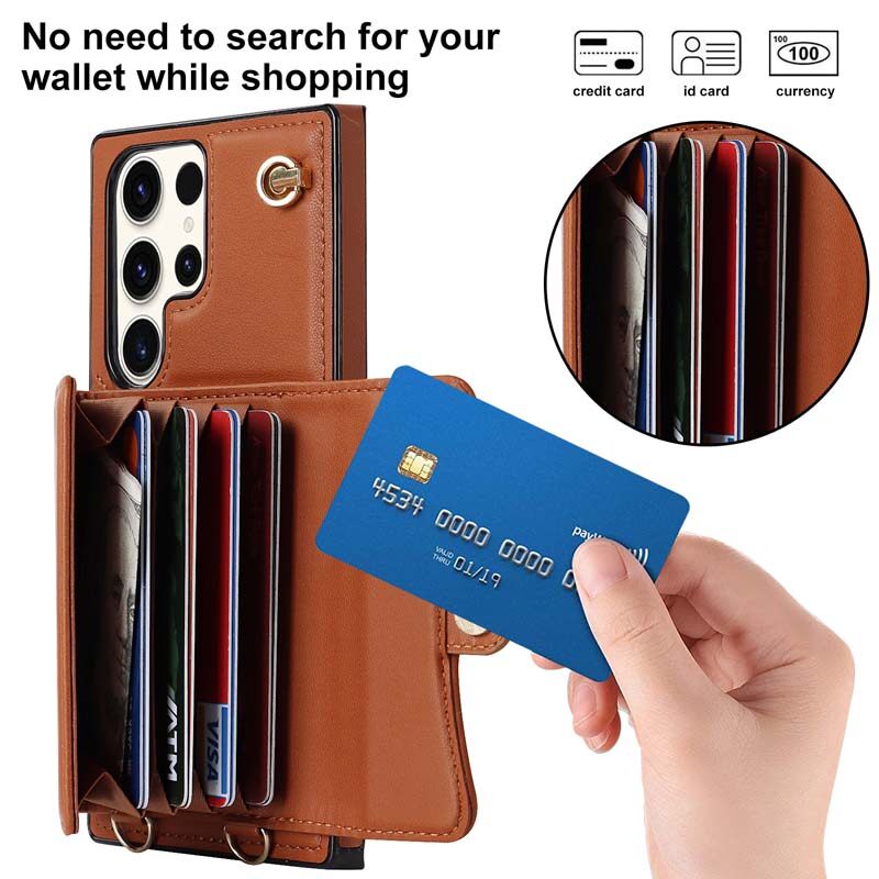 Bao Da Điện Thoại Kèm Ví Và Dây Đeo Cho Samsung S23 Ultra / S23 + / S22 Ultra / S21 Ultra / S20 Ultra / Note 20 Ultra / Note 10 + / S10 + / S21 FE